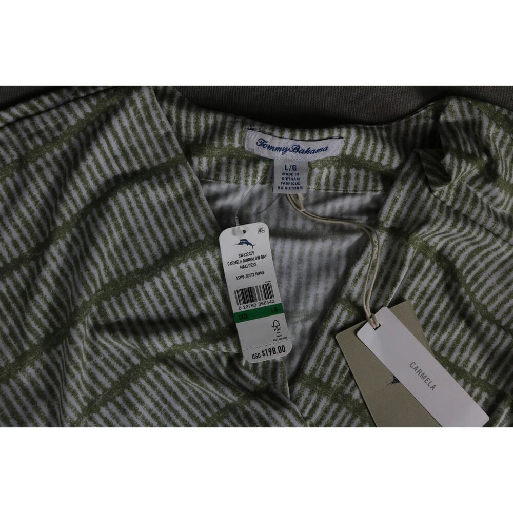 New Tommy Bahama Dress L Green Carmela Bungalow Bay Stripe Faux Wrap Maxi UPF 30 - Picture 11 of 14